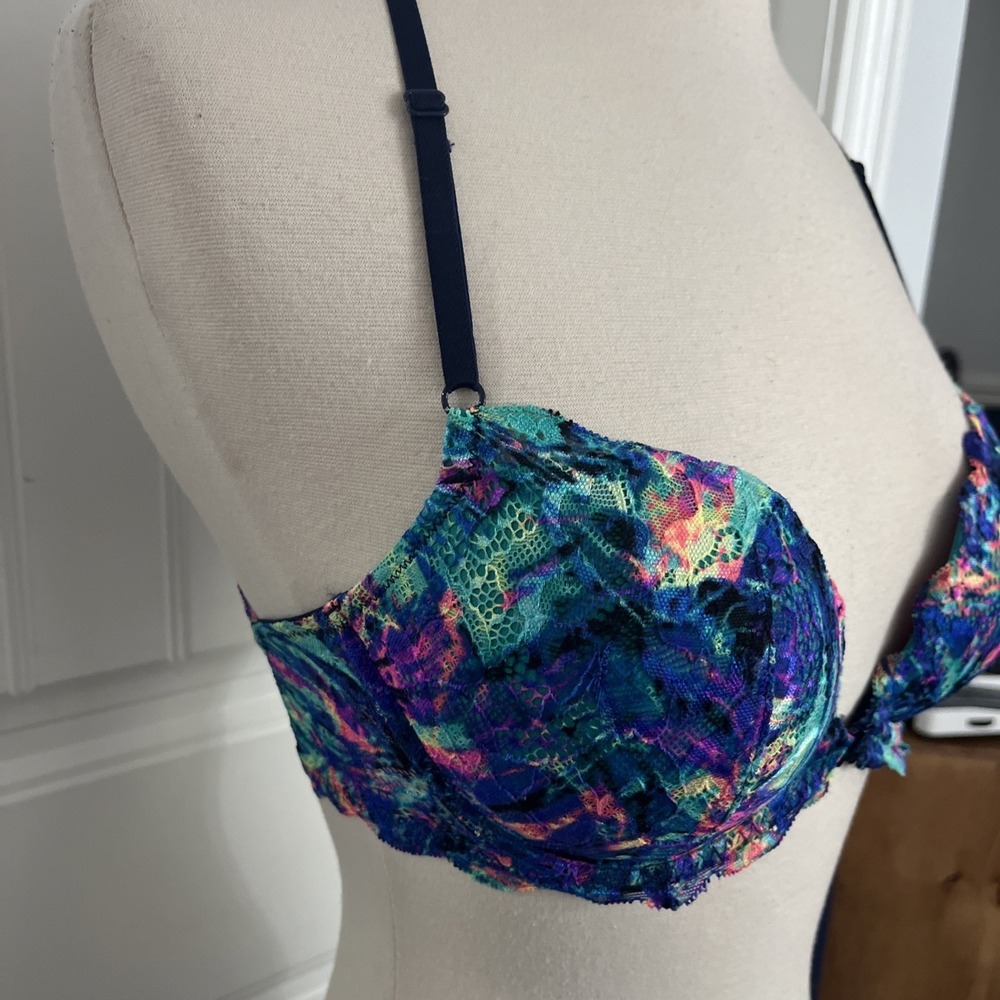 Victoria's Secret PINK The Date Front Close Light Push-Up Bra 32D Neon Print 030 - Picture 2 of 7